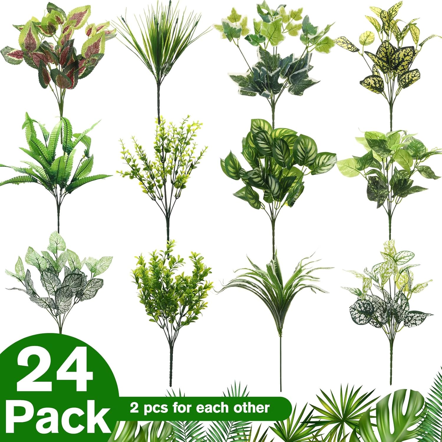 24 Pcs Artificial Flowers Plants For Outdoors, Uv Resistant Artificial Fake Plants Plastic Faux Greenery Outdoor Indoor For Decors Wedding