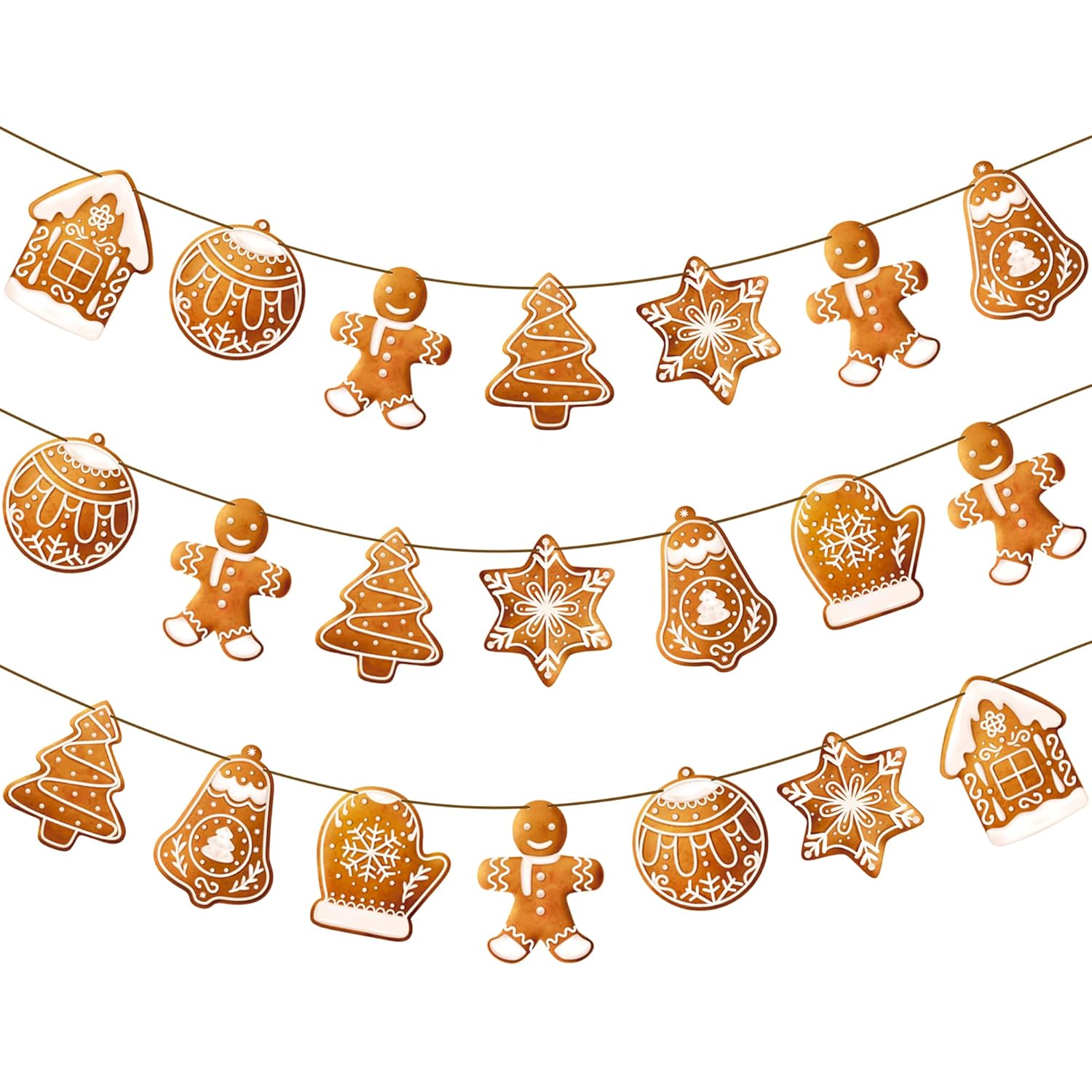 3Pcs Christmas Gingerbread Banners Gingerbread Snowflake Tree Theme Decorations Xmas Winter Party Hanging Decorations For Christmas Winter Holiday Party Supplies