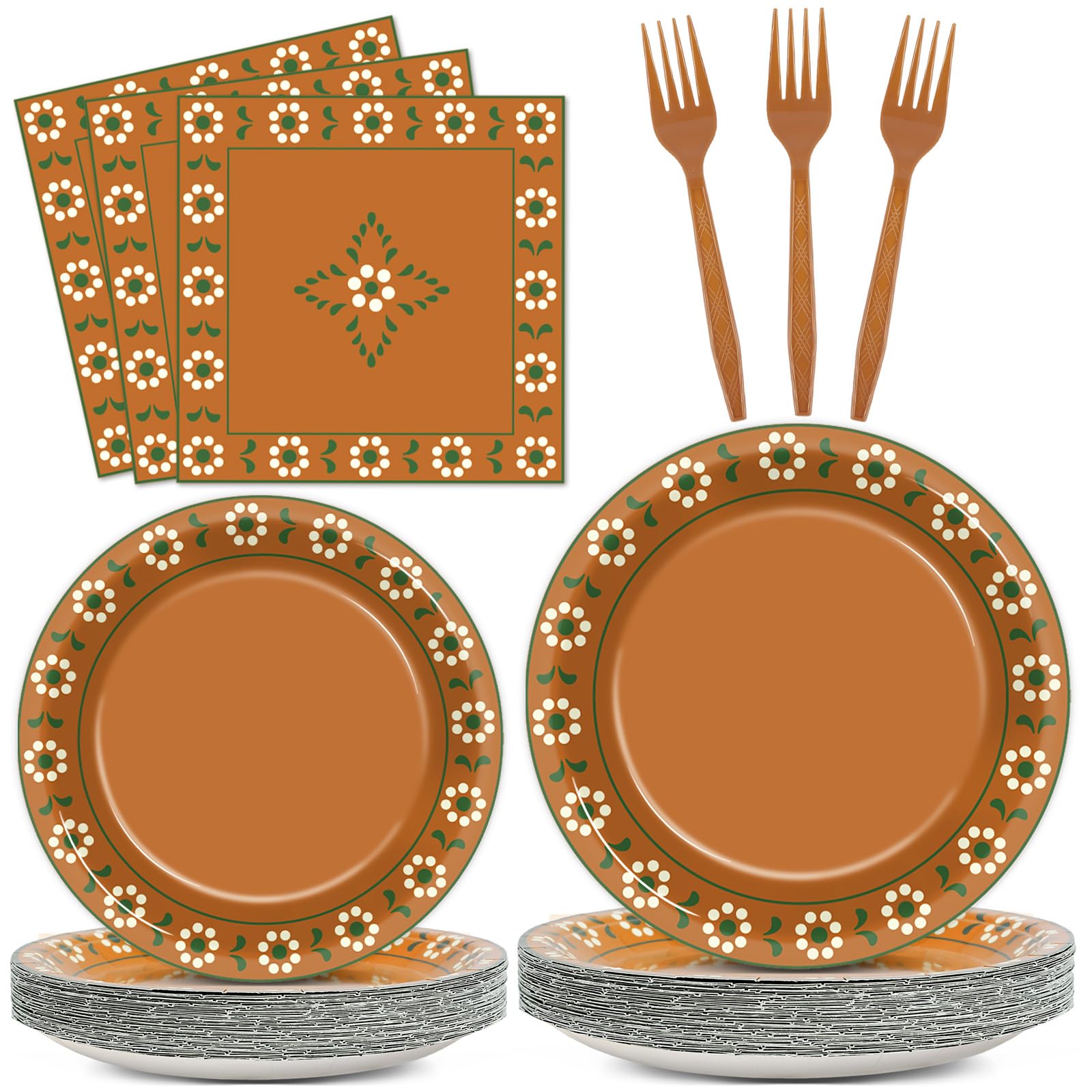 96Pcs Platos De Barro Mexicanos Paper Plates and Napkins Terracotta Flower Clay Pottery Party Decor Mexica Theme Tableware for 24 Guests Fiesta Birthday Wedding Baby Shower Party Supplies