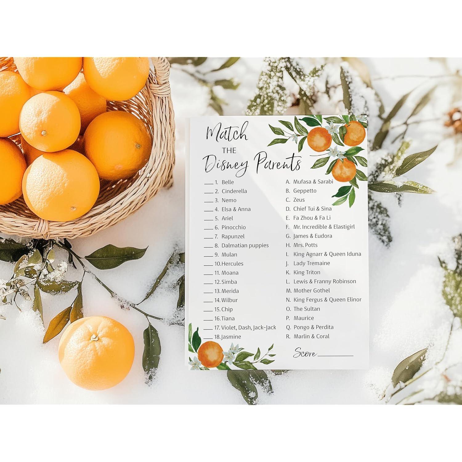 A Little Cutie Theme Match Cartoon Parents Baby Shower Games — Pack Of 25 — Citrus Orange Baby Shower Game, Match Famous Cartoon Parents Fun Co-Ed Shower Activity, Star Kids Match Game G350-Dpm