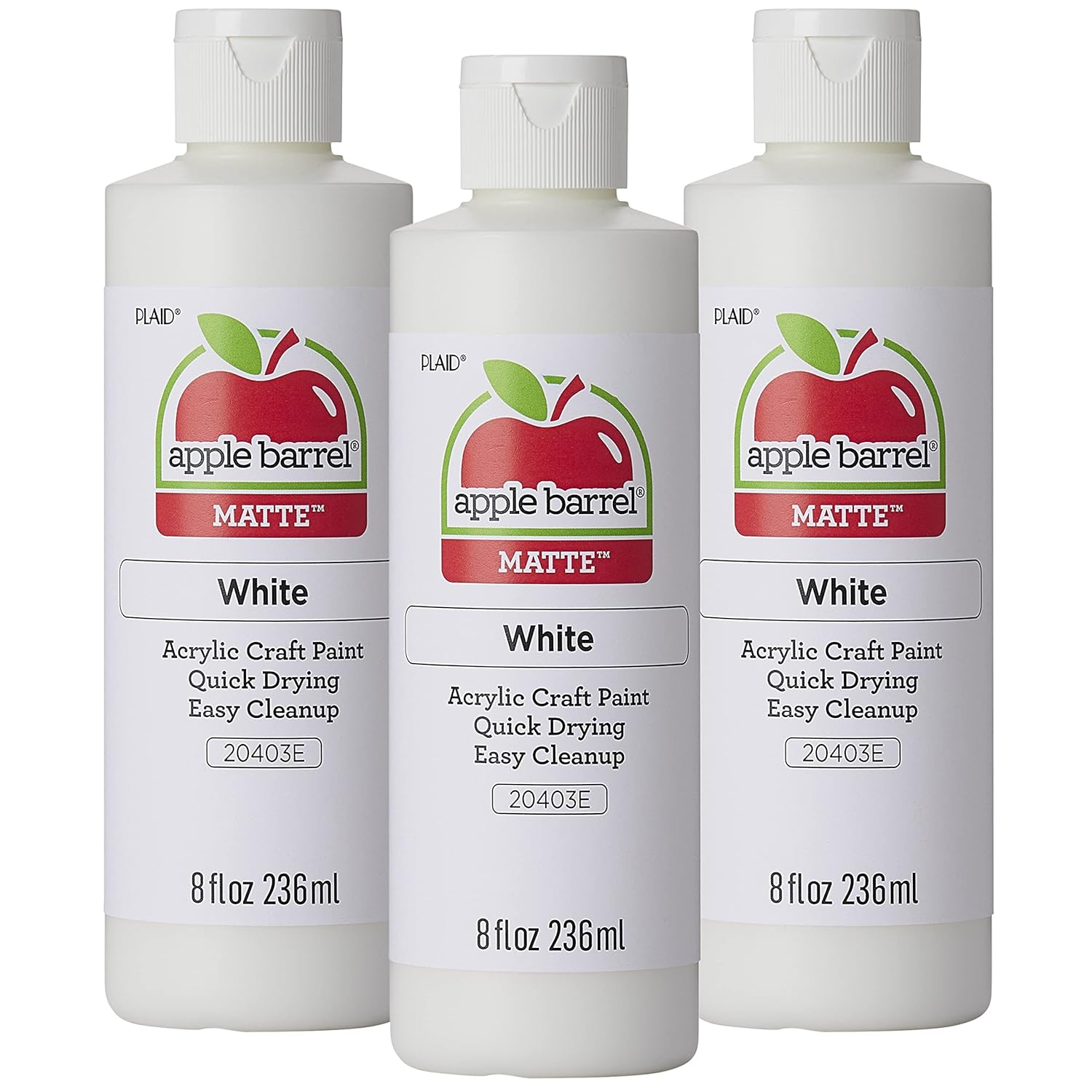 Apple Barrel Acrylic Paint in Assorted Colors, White (Pack of 3) 8 oz, 20403EA- (Pack of 3)