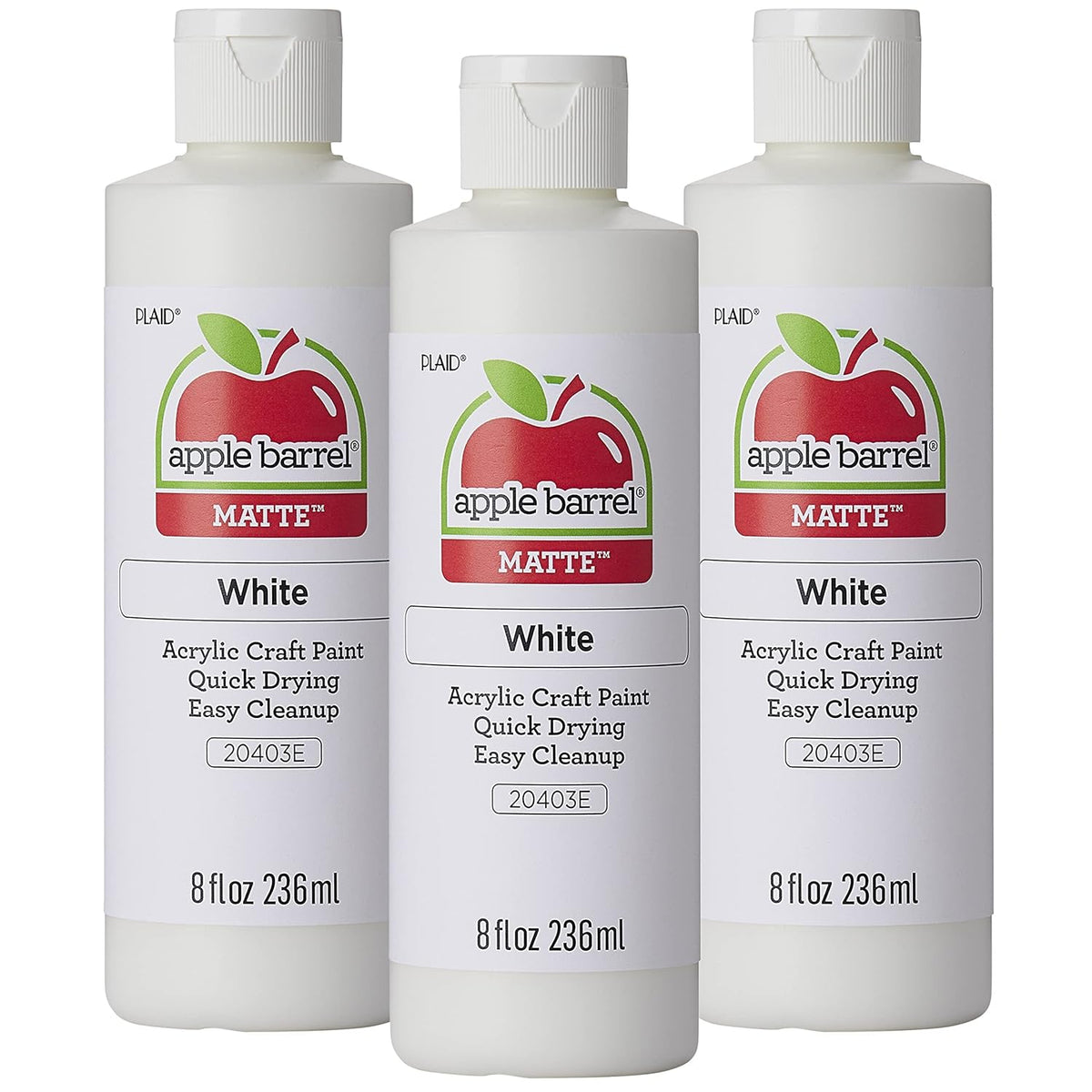 Apple Barrel Acrylic Paint in Assorted Colors, White (Pack of 3) 8 oz, 20403EA- (Pack of 3)