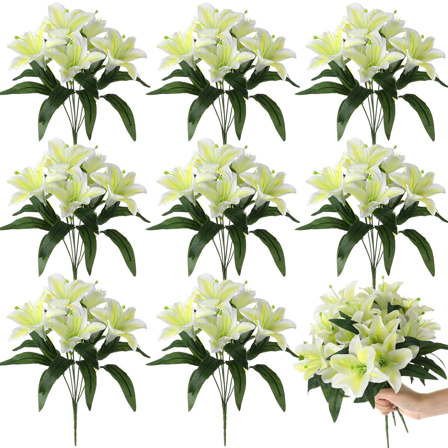8Pcs Artificial Lily Bouquets Easter Faux Tiger Lilies Fake Spring Flowers With 7 Heads Full Bloom Flowers For Wedding Home Hotel Floral Arrangement Party Decor(Yellow)