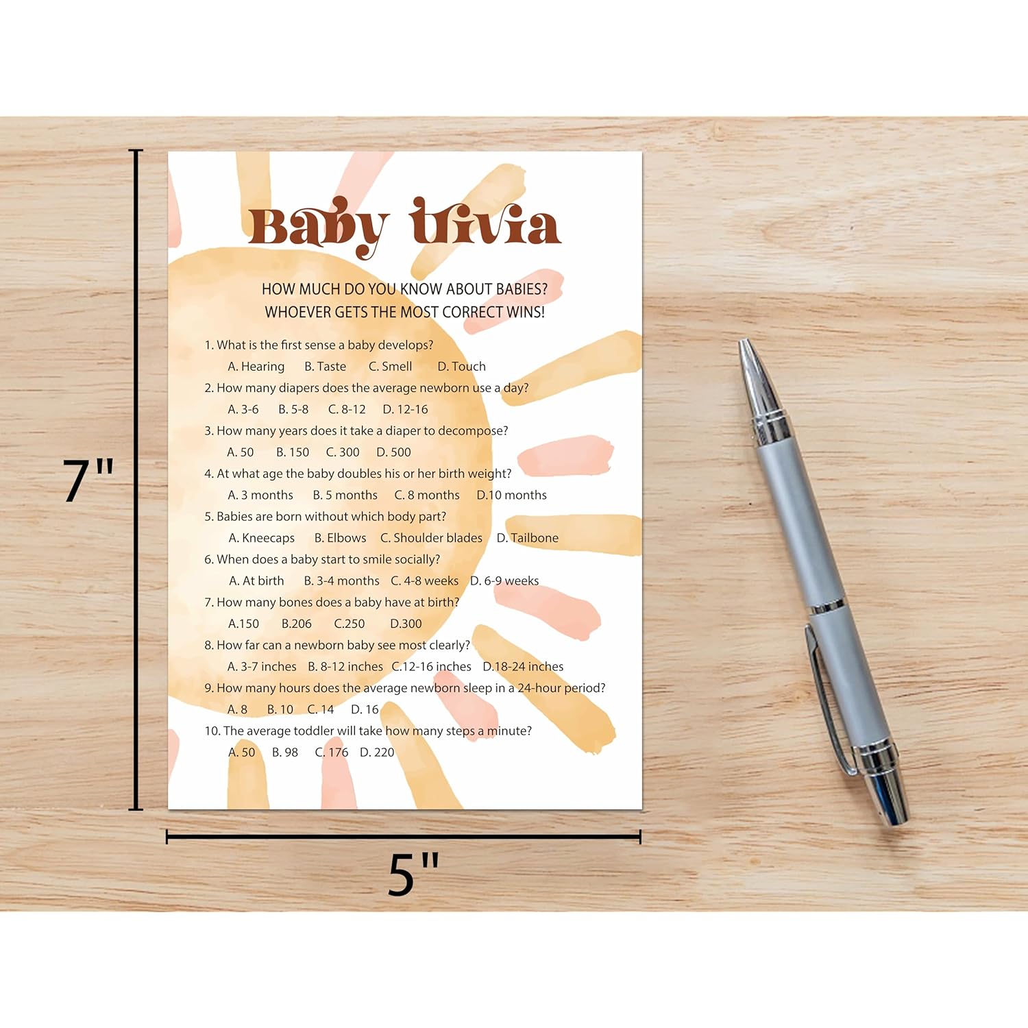 Baby Shower Games For Boy, Boho Sun Baby Trivia Baby Shower Game, Sunshine Here Comes The Son Gender Reveal Games, Set Of 25 Cards(Bohosun002)