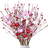 Valentines Day Decorations Artificial Heart Flowers Berry Stems Gifts, 6 Packs Red Pink White Heart Shaped Valentines Picks For Wedding Anniversary Vase Filler Valentine Decorations For Home Party
