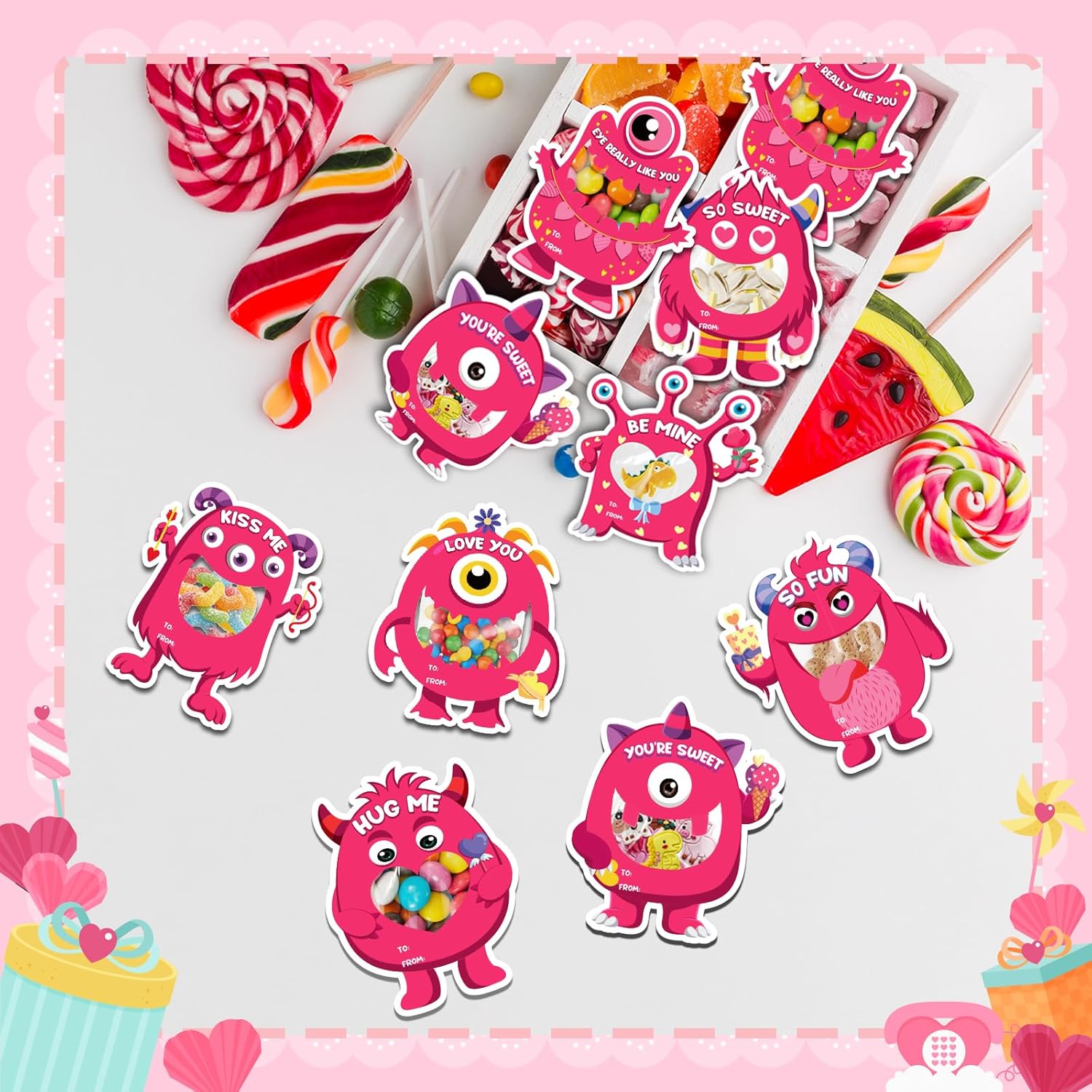 32 Sets Valentine Cards For Kids Classroom, Monster Happy Valentines Candy Cards, Funny Valentines Exchange Cards For Kids School, Diy Valentine Party Favors Gifts For Boys Girls