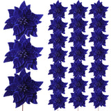 24 Pcs Poinsettia Flowers Artificial, 6.3 In Large Velvet Christmas Flowers With Stems, Floral Picks For Christmas Tree Wreath Garland Ornaments Wedding Decor, Royal Blue