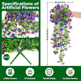 Artificial Hanging Flowers For Outdoors, 2Pcs Faux Silk Daisy Outdoor Flowers Uv Resistant Fake Hanging Plant For Outside Planter Porch Patio Yard Garden Wedding Home Decorations (Double Purple)