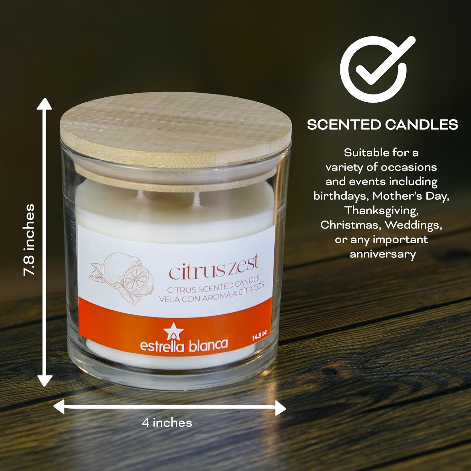 Citrus Zest Candle – 14.5Oz Soy Wax Scented Candle With Bamboo Lid, Long-Lasting 60-Hour Burn For Home, Gifting & Everyday Freshness
