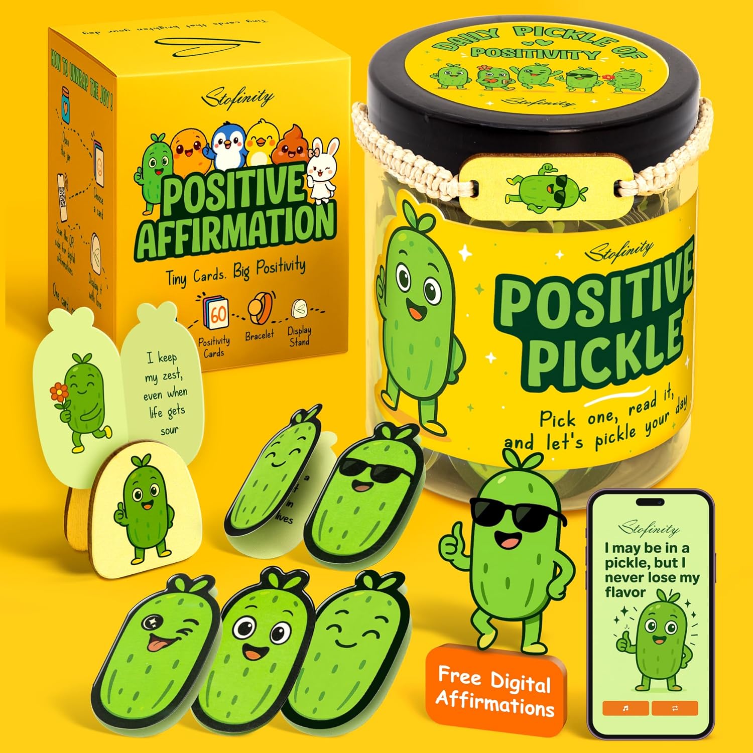 Positive Pickle Affirmation Cards For Teens - Funny Emotional Support Pickle Gifts For Women Friend Sister, Cute Birthday Gifts For Teen Girls Trendy Stuff, Daily Affirmations Jar Desk Decor