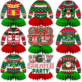 Christmas Ugly Sweater Party Decorations Honeycomb Centerpiece,9Pcs Ugly Sweater Centerpieces For Tables,3D Xmas Table Topper Xmas Table Centerpieces For Merry Christmas Holidays Decoration