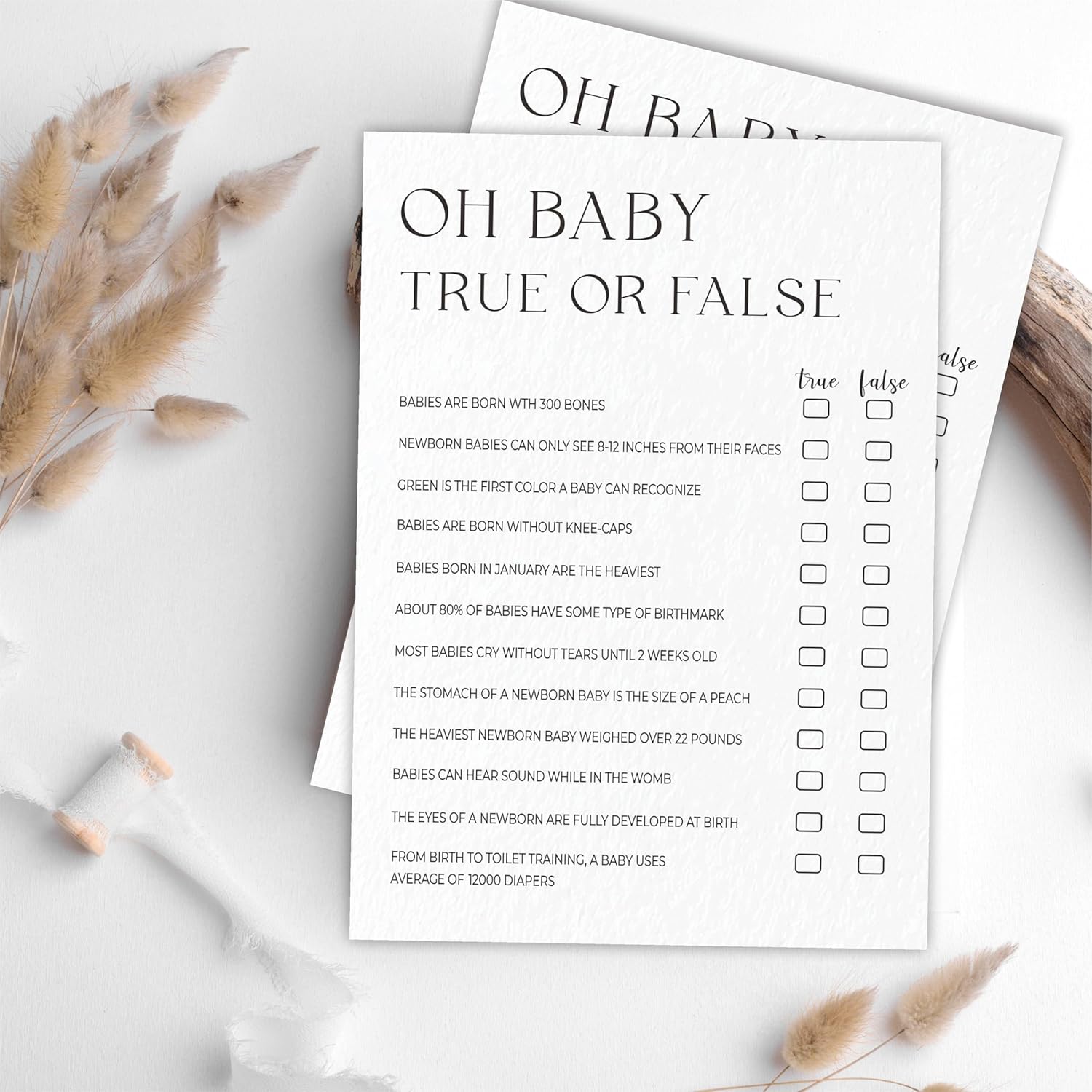 Oh Baby! True Or False Game Kits For Baby Shower - Minimalism Pearl White - 30 Fill In The Blank Game Cards With 1 Answer Card Each Set, Gender Reveal, Gender Neutral?Party Favor & Supplies - A04