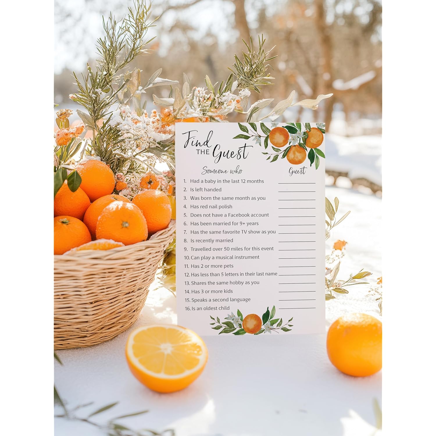 A Little Cutie Baby Shower Games — Find The Guest Game — Pack Of 25 — Icebreaker Baby Shower Activity, Citrus Orange Theme, Gender Neutral Guess Who Came To The Party G350-Ftg