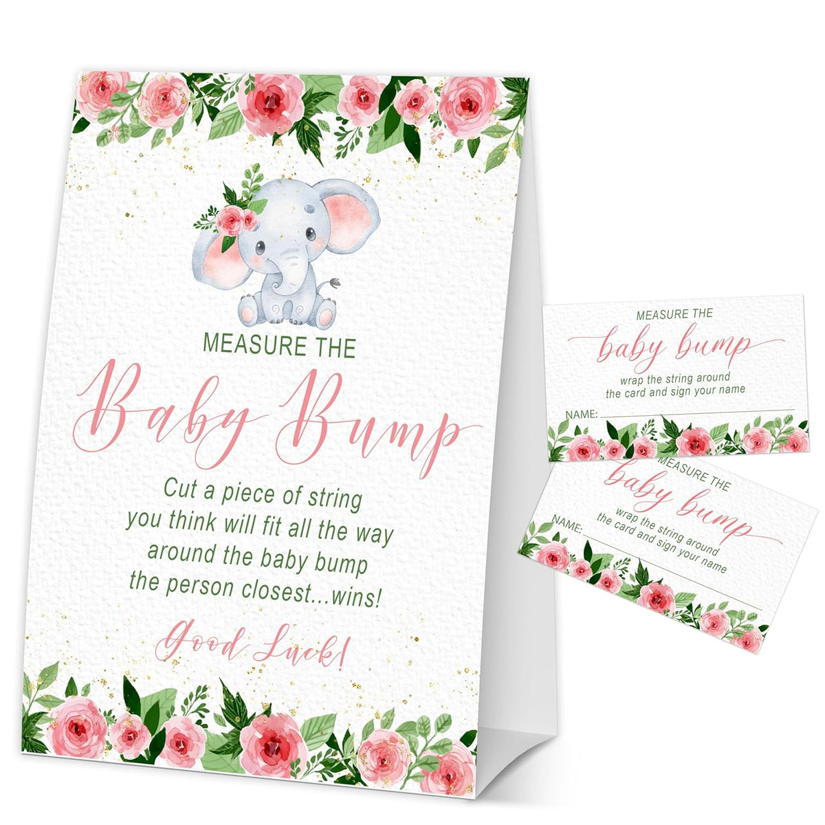 Baby In Bloom How Big Is Mommys Belly Game, Measure The Baby Bump Baby Shower Game, Spring Floral Elephant Baby Shower Party Decorations & Supplies-A02