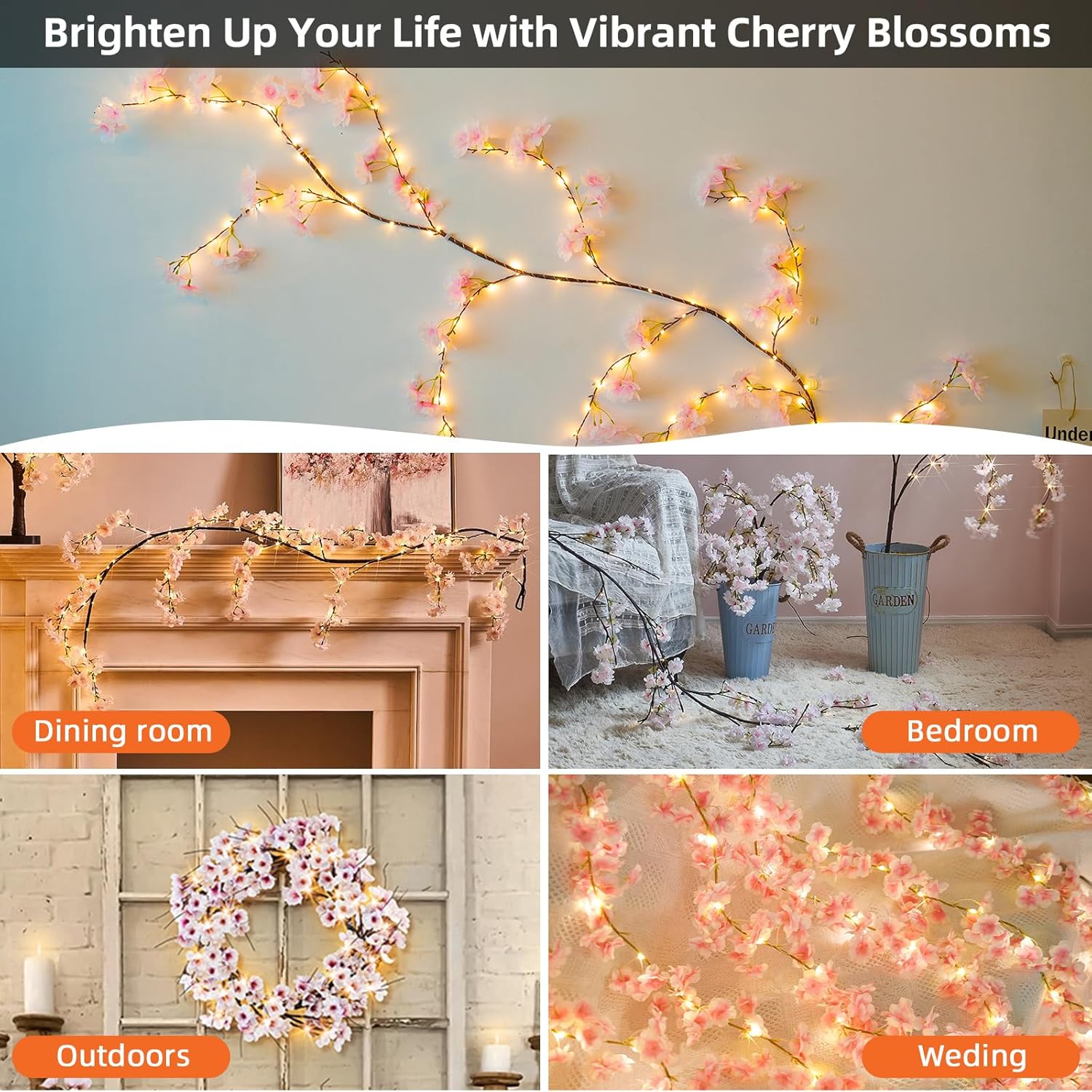 100 Led Cherry Blossom Lights, 5.9Ft Fairy Lights For Bedroom, 8 Flashing Modes Cherry Blossom Branches, For Mantel, Wed
