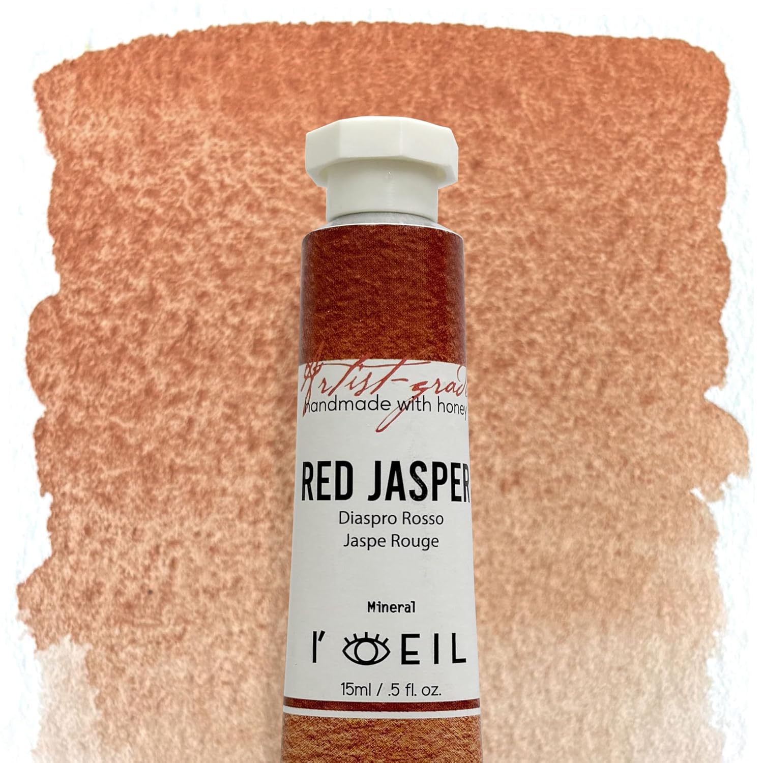 (Genuine Minerals) Professional Artist Grade Extra Fine Handmade Watercolor 15Ml Paint Tube, 5 Fl Oz, Natural Granulation, Rich Colour Luminosity, Lightfast Non-Fading, Archival Quality (Red Jasper)