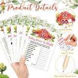 150 Pcs Watercolor Baby Shower Games Set Farm Animals 6 Games With 20 Pieces Pencils For Baby Shower Activities Include Descriptions, Guess Who, Price, Bingo Game, Word Scramble Game