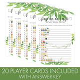 Greenery Baby Shower Emoji Game - 20 Cards For Guest, Eucalyptus Nursery Rhyme Activity With Answer Key