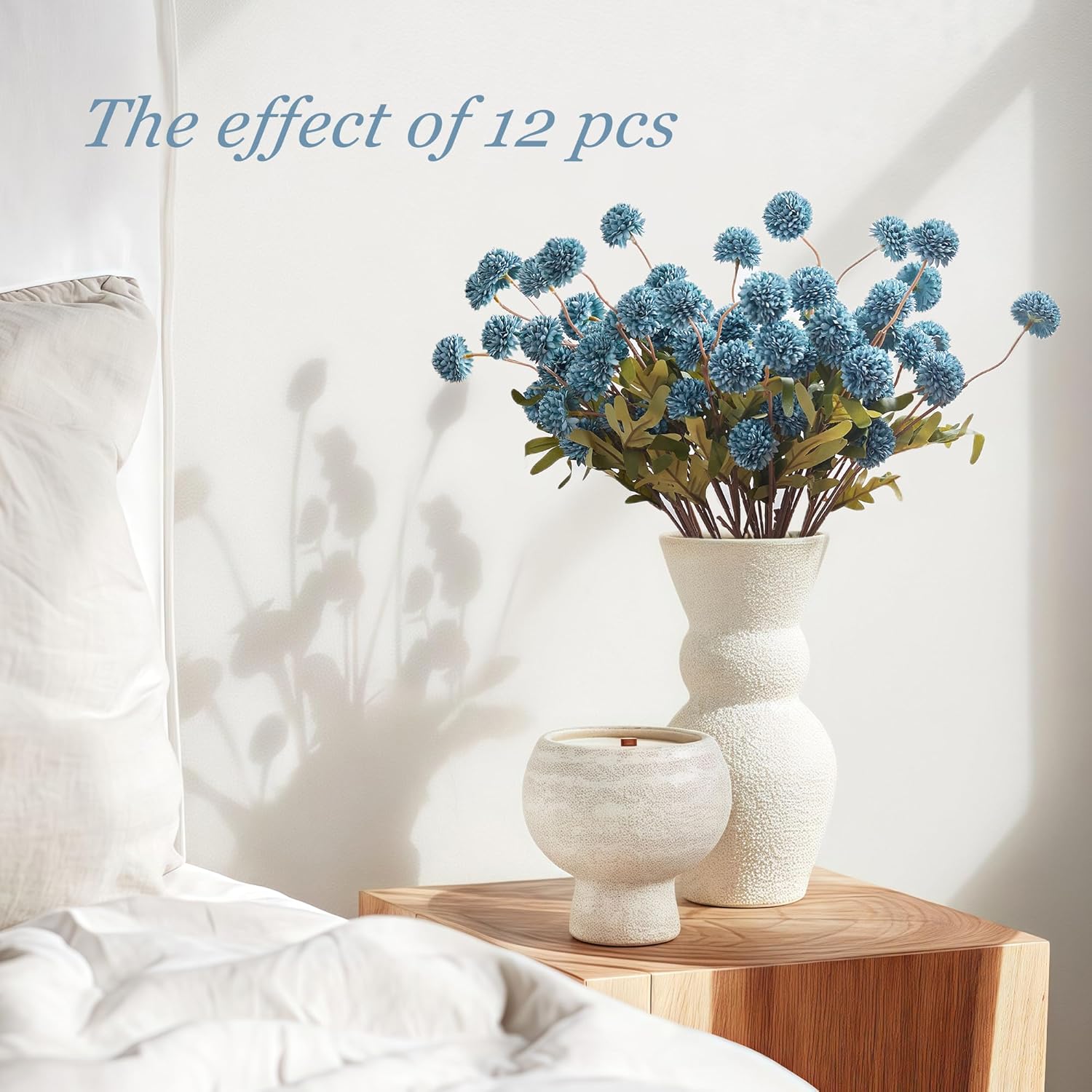 Dusty Blue Flowers, Faux Silk Mini Chrysanthemum Stems, 6Pcs Fake Mums Artificial Flowers For Diy Wedding Centerpieces Arrangements And Floral Crafts