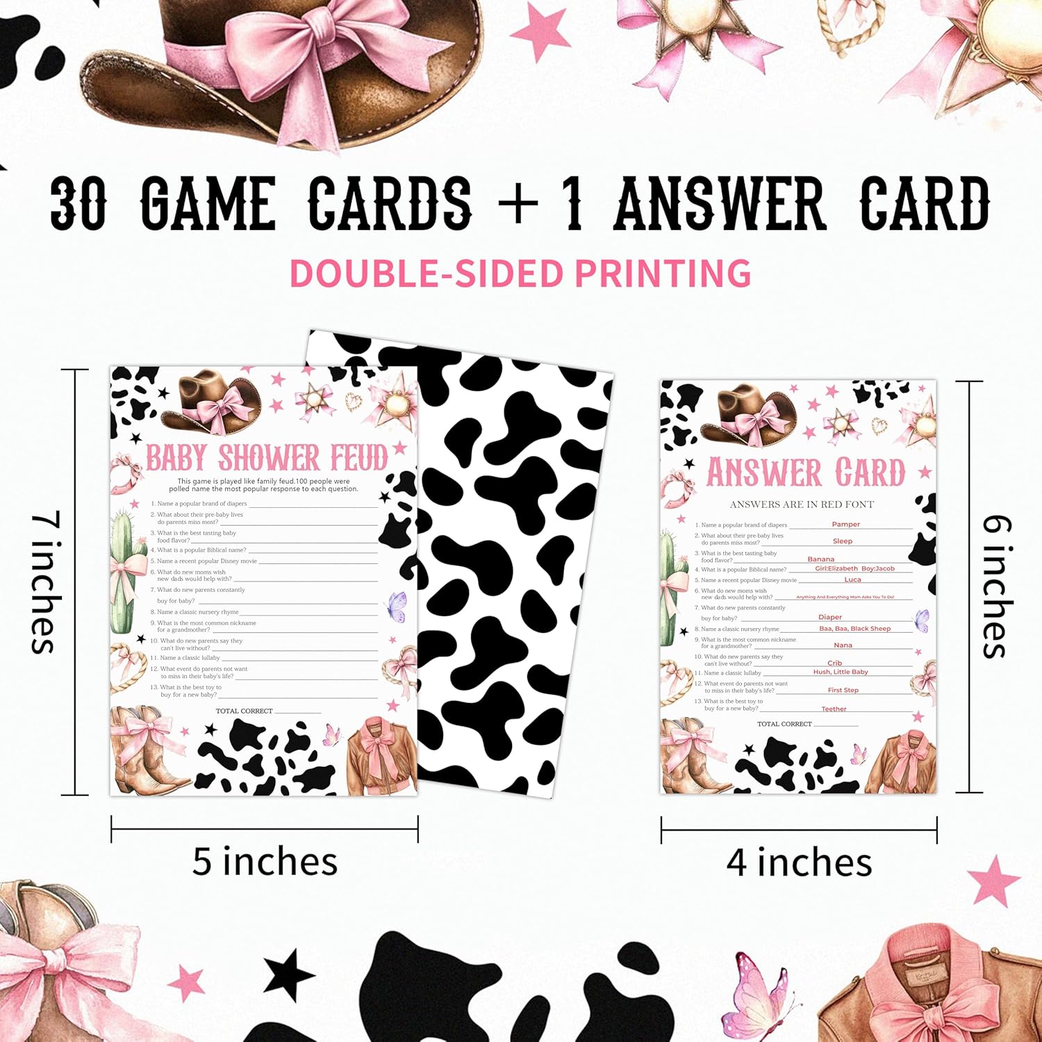 Name That Song Western Cowgirl Baby Shower Game Set - 30 Pcs Double-Sided With 1 Answer Card - Gender Neutral Party Activities Favor & Supplies - Baby Shower Game For Girl - B08