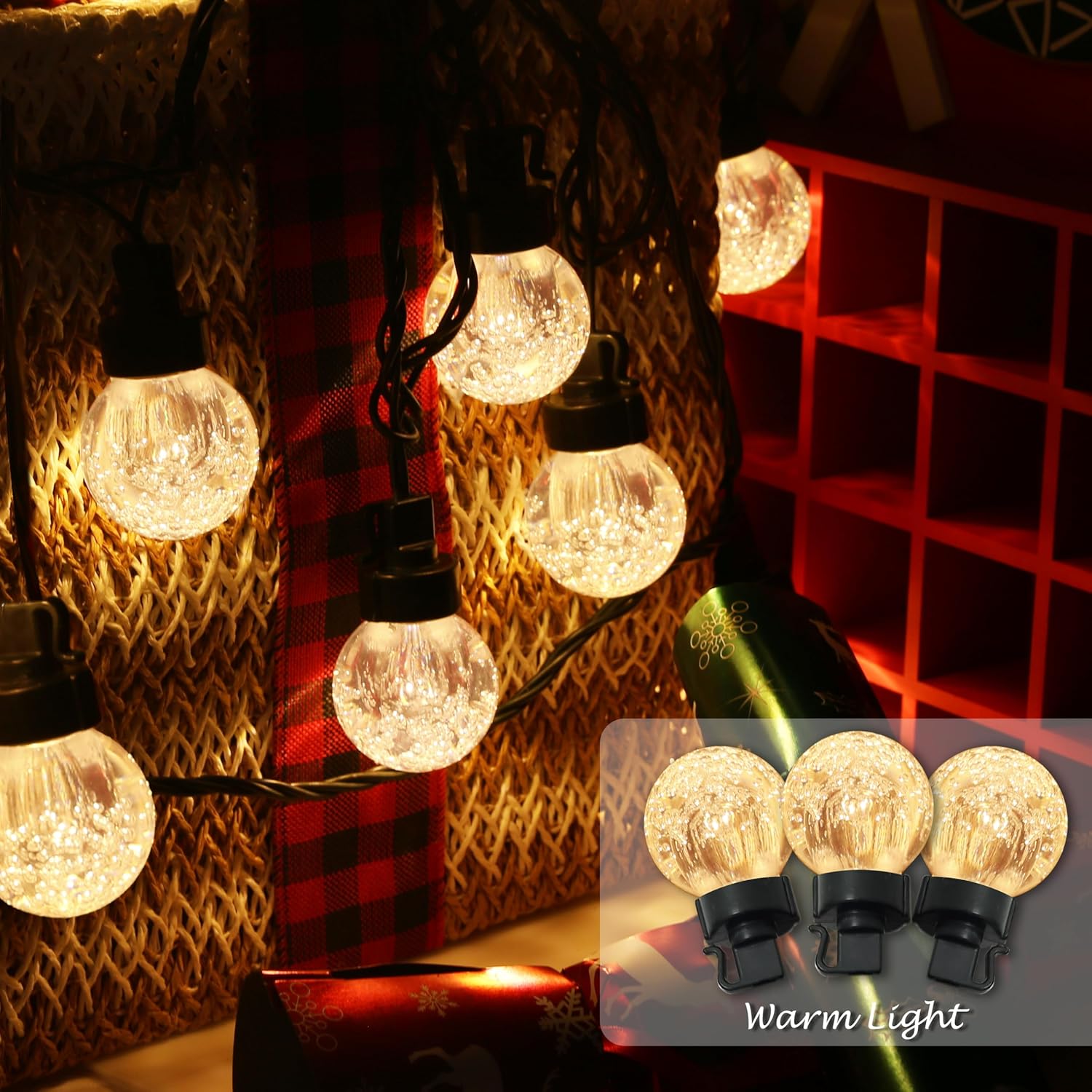 20 Led 41Ft Globe Ball String Lights, G40 Crystal Bubble Ball Fairy String Lights Plug In With 11 Modes, Timer & Memory