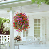 Artificial Hanging Flowers With Basket For Spring Outdoor Decoration 3 Bunches Of Silk Daisy Flower Uv Resistant For Garden Porch Patio Balcony Yard Decor (Red Purple)