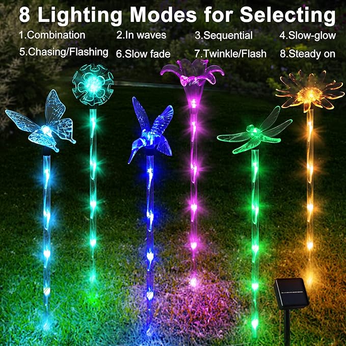 6 Pack Acrylic Solar Garden Lights 8 Modes Waterproof Outdoor Pathway Yard Patio Decor