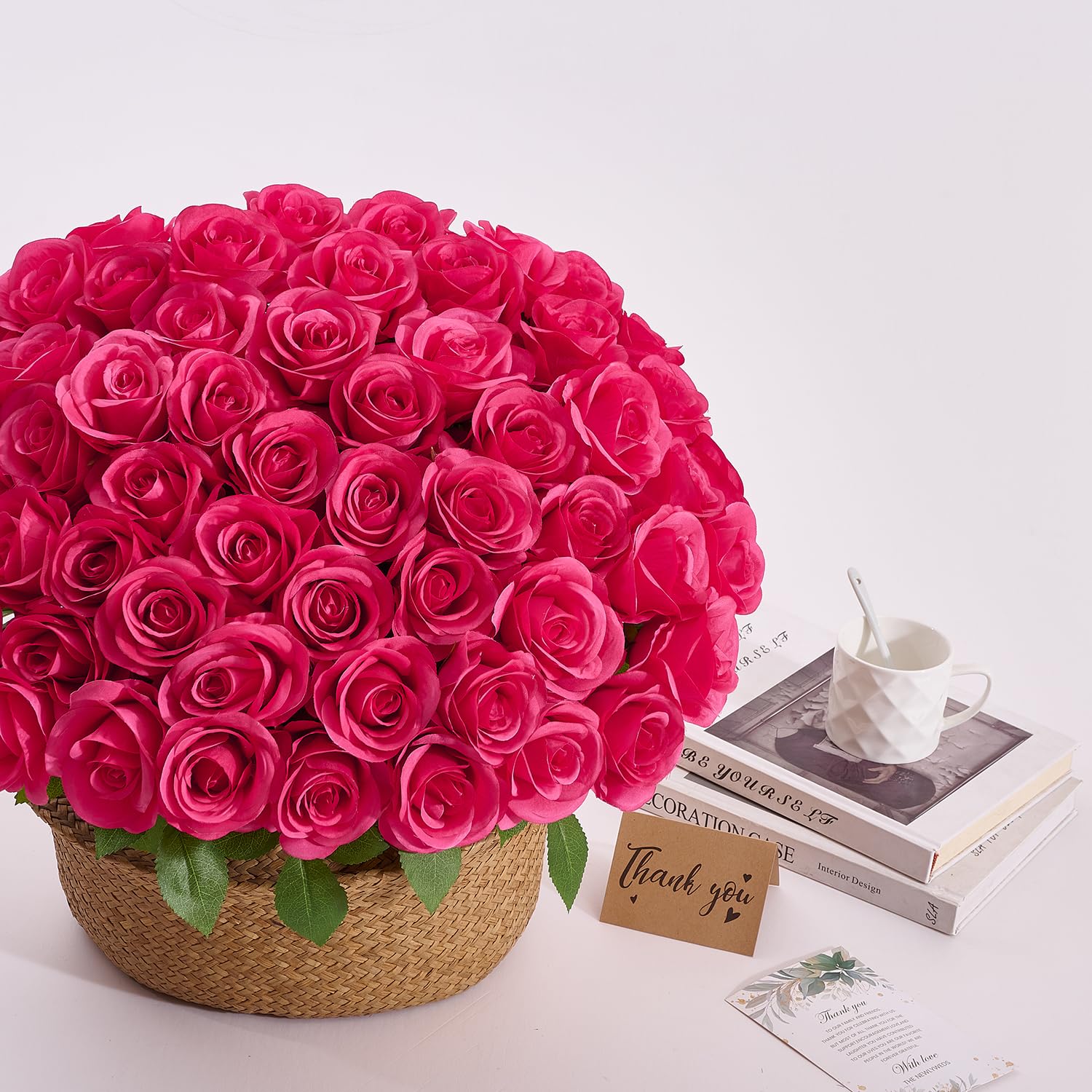 60 Pcs Fake Hot Pink Roses Artificial Flowers Bulk Realistic Silk Faux Rose With Stems For Wedding Decoration Anniversary Bridal Bouquet Diy Floral Arrangement Romantic Home Decor Gifts