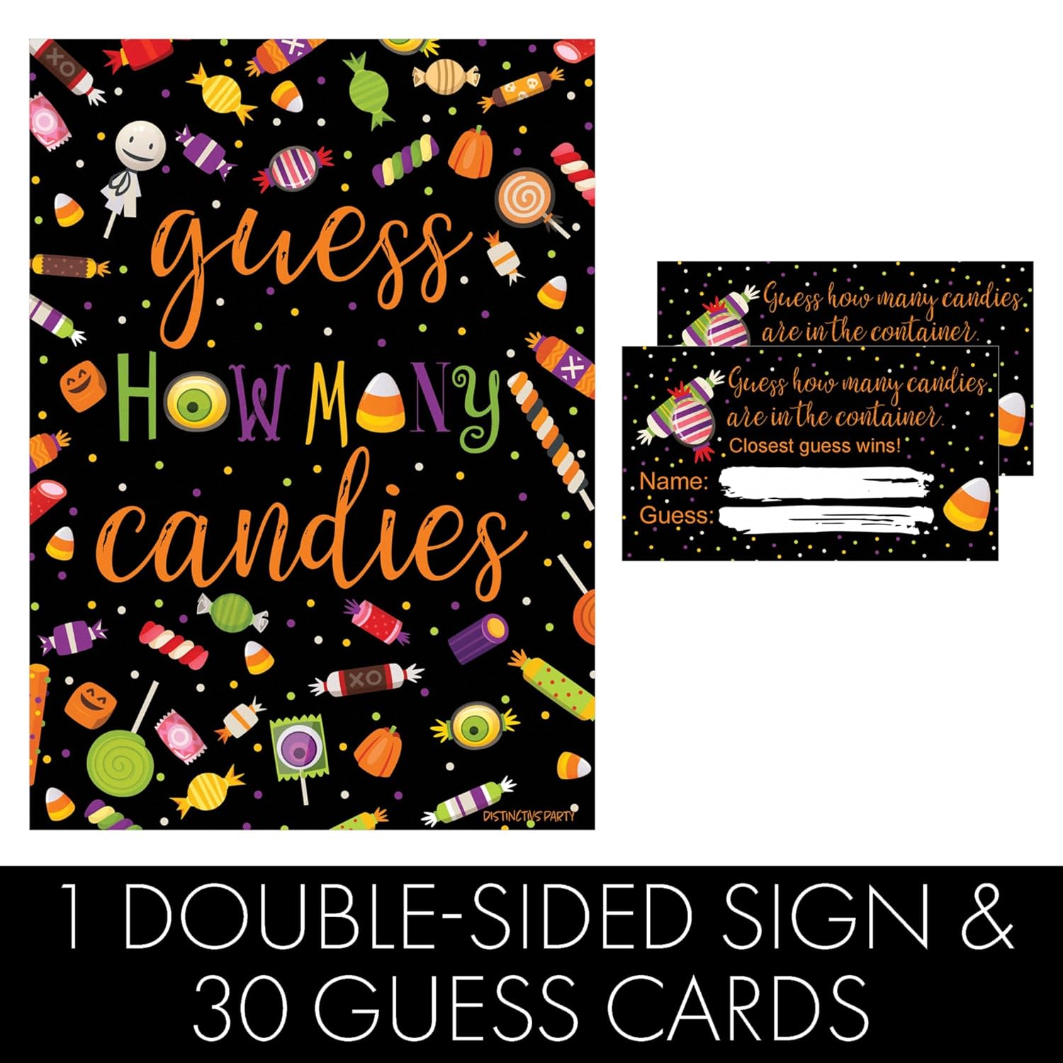 How Many Candies Halloween Party Guessing Game – How Many Candies Are In The Jar Game For Kids, Trick Or Treat Party, Fall Festival, Classroom Activity, Or Office Contest (1 Sign With 30 Cards)