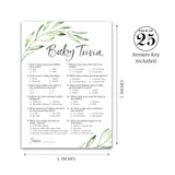 Greenery Baby Shower Games — Baby Trivia Game — Pack Of 25 — Fun Facts Trivia Green Olive Branch, Floral Rustic Gender Neutral Couples Shower Activity Reveal Party G320-Trv