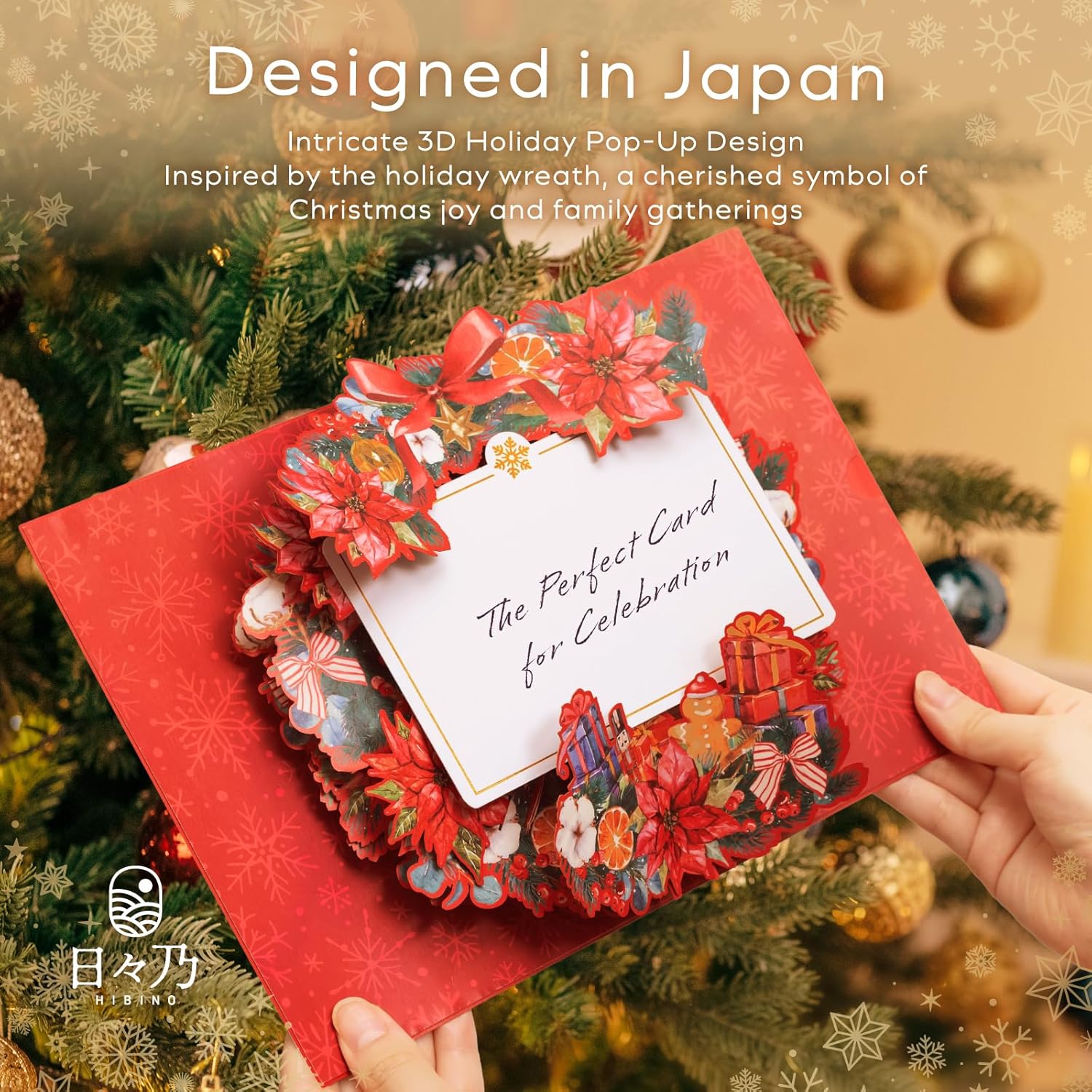 3D Pop-Up Christmas Wreath Card | With Slide-Out Message Note | Handcrafted Holiday Greeting Card | Perfect For Christmas, Holiday Wishes & Winter Greetings | Designed In Japan