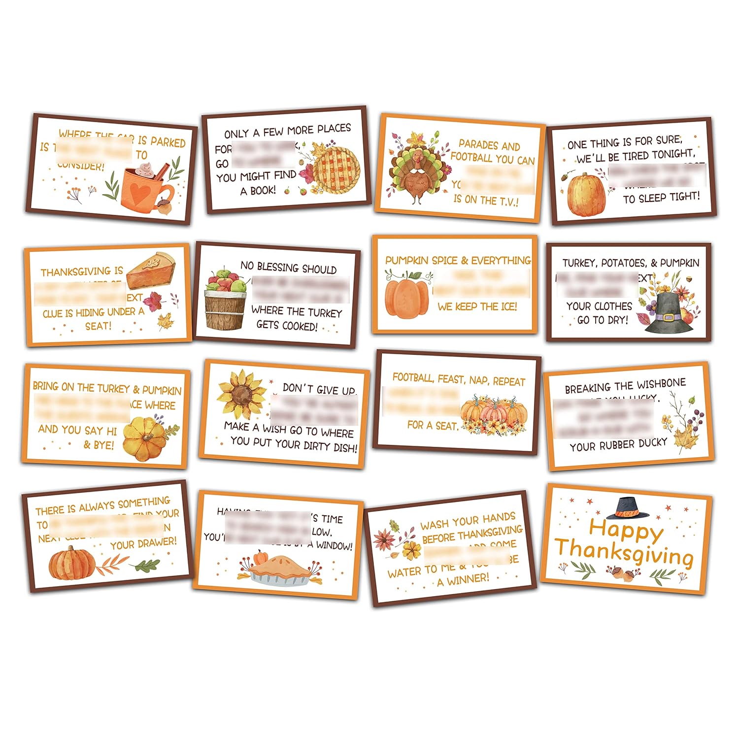 Fall Thanksgiving Scavenger Treasure Hunt Clues Games For Friends, Pumpkin Riddle Clue Cards, Thanksgiving Party Game, Indoor Outdoor Families Autumn Activity (16 Cards With Envelopes)