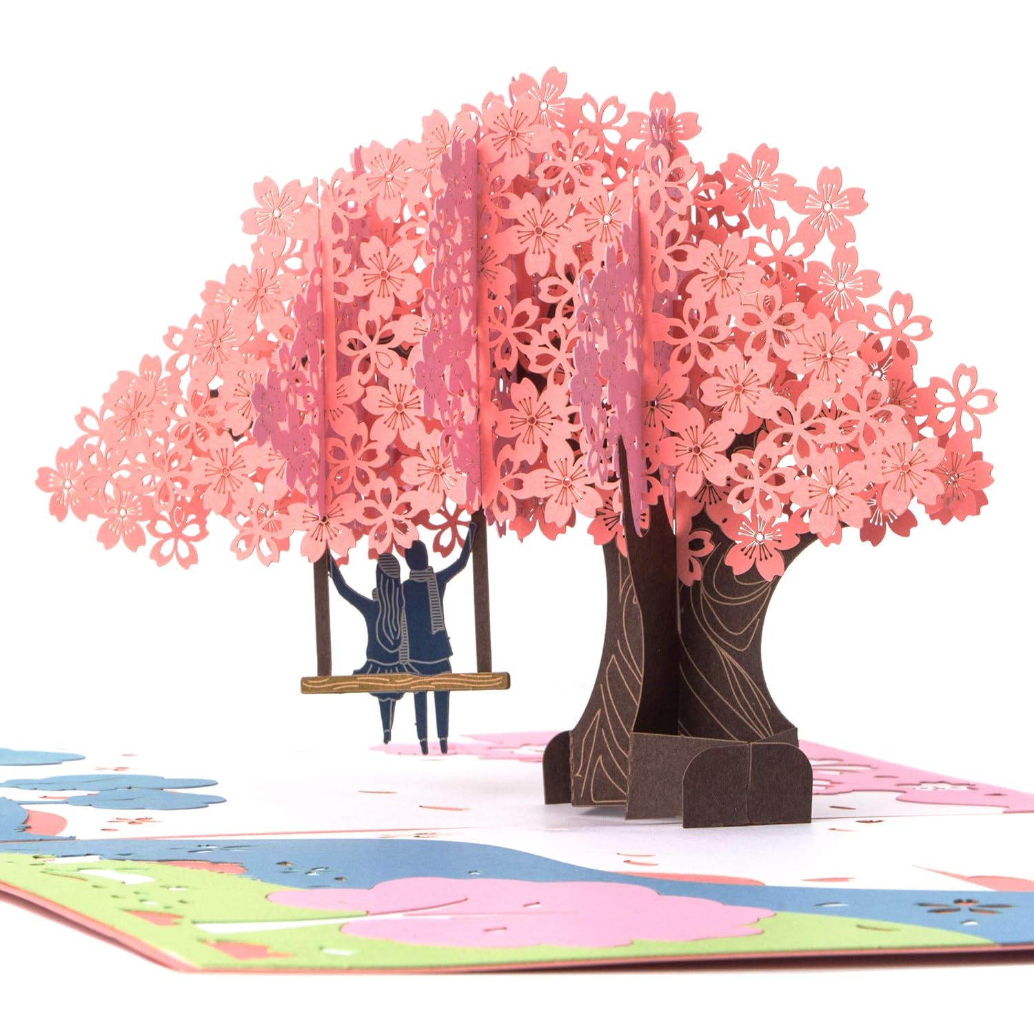 Cherry Blossoms And Swing 3D Pop Up Card, Anniversary Card, Valentines Day Card, Romantic Gift, Birthday Card For Wife Husband Couple Girlfriend Boyfriend, With Envelope