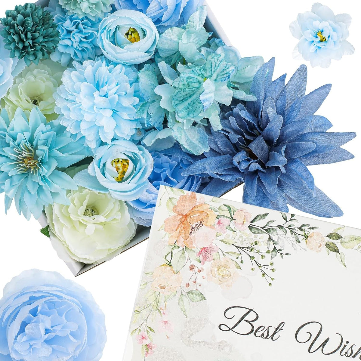 Blue Silk Flowers, Artificial Flower Combo Box Set With Stems For Bridal Wedding Bouquets, Table Centerpieces Decor, Floral Arrangement Home Decor