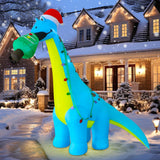 12 Ft Christmas Inflatable Outdoor Decorations, Large Blow Up Dinosaur Inflatables With Santa Hat Christmas Tree Light U