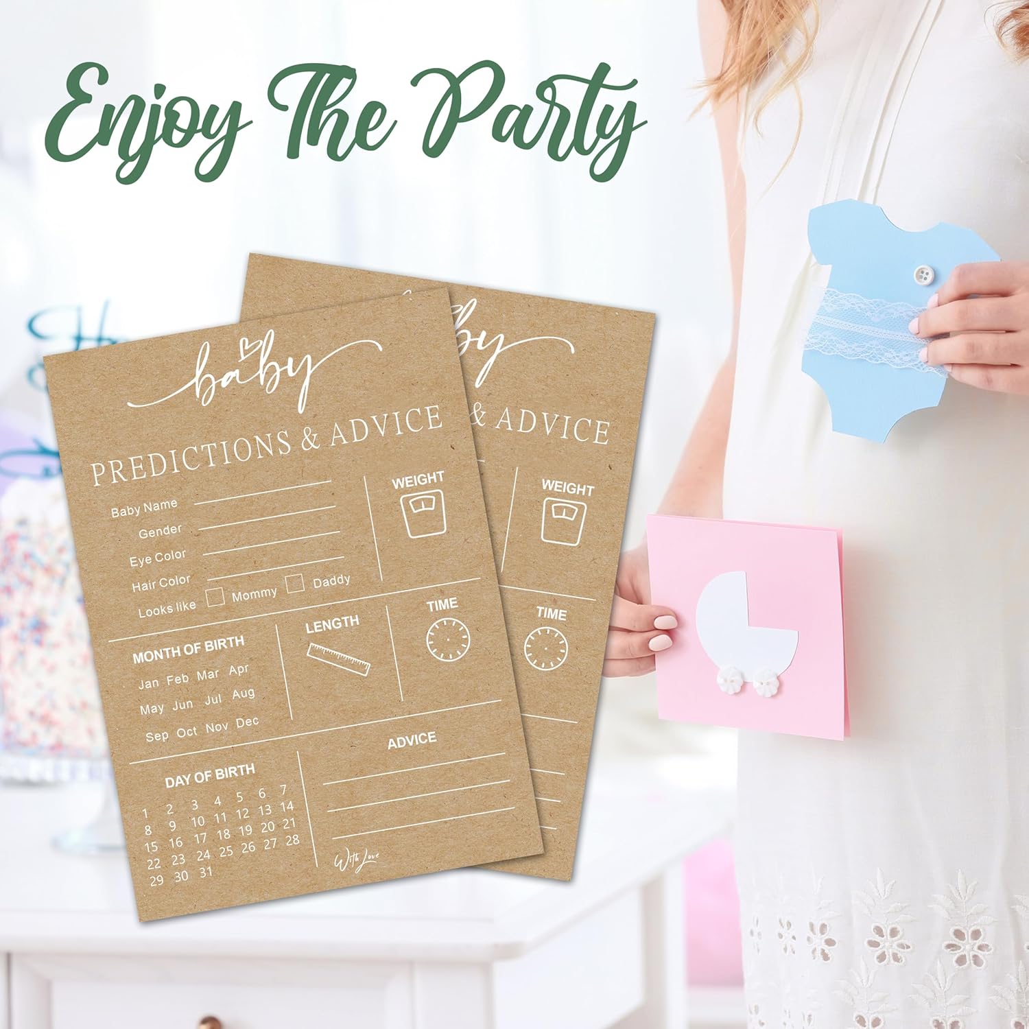 Baby Shower Game Cards - Set Of 30 Predictions & Advice - Double Sided Print - 5X7 Inches - Unisex - No Batteries Required - Manual Operation - 30 Game Cards Included