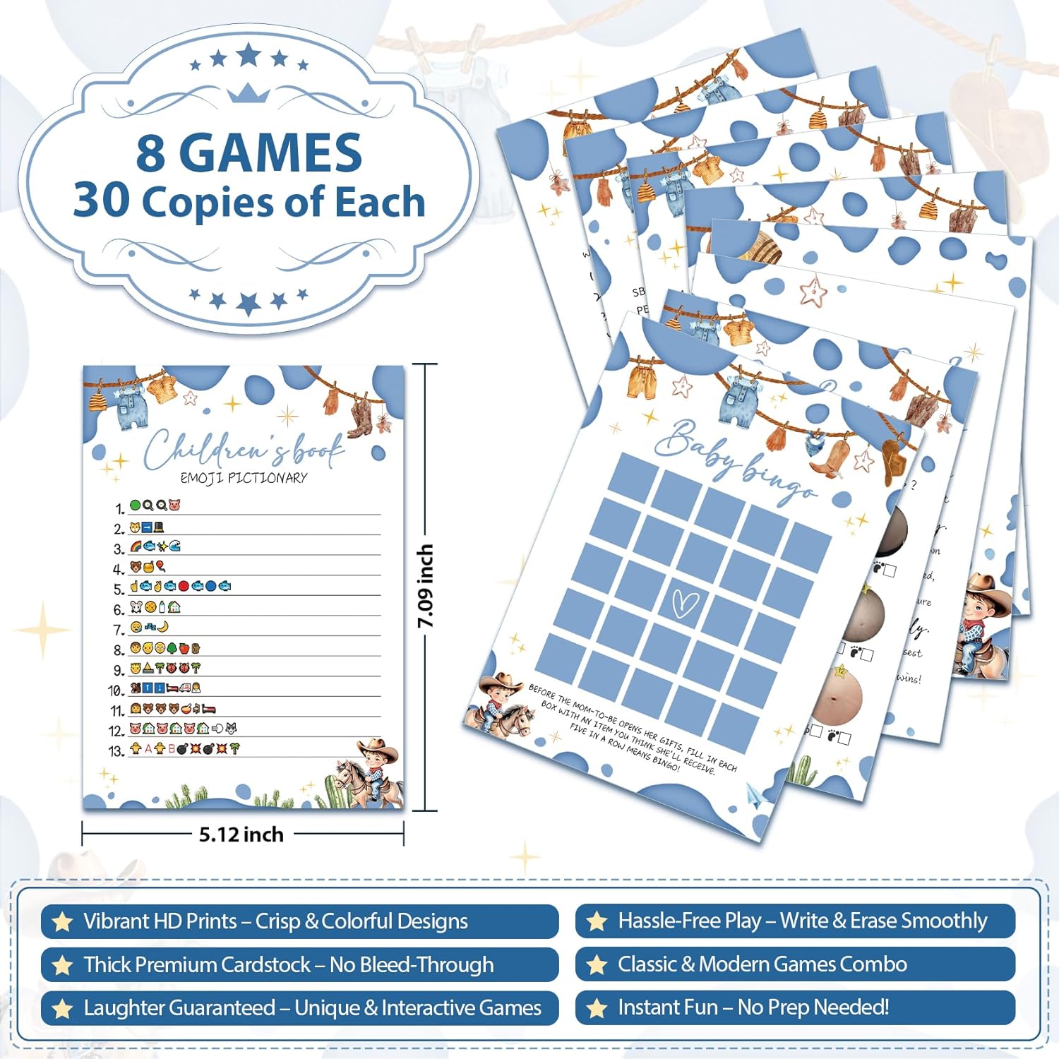 Cowboy Baby Shower Games, Pacifier Hunt, How Big Is Mommy'S Belly, Baby Bingo, Baby Bump Or Beer Belly, Guess Who Mommy Or Daddy Children'S Book Emoji Pictionary, Word Scramble, Price Is Right