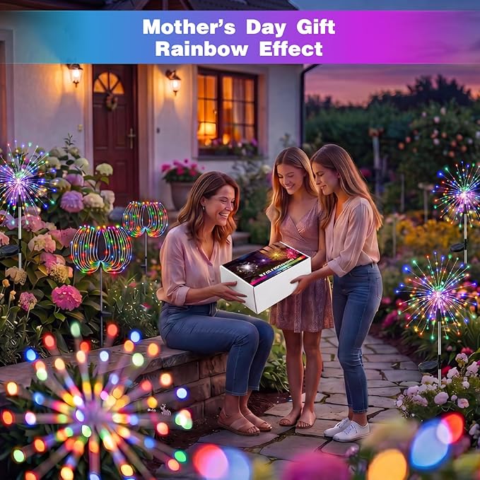 2 Pack Solar Firework Garden Lights 120 LED Multicolor Waterproof Twinkle Fairy Lights