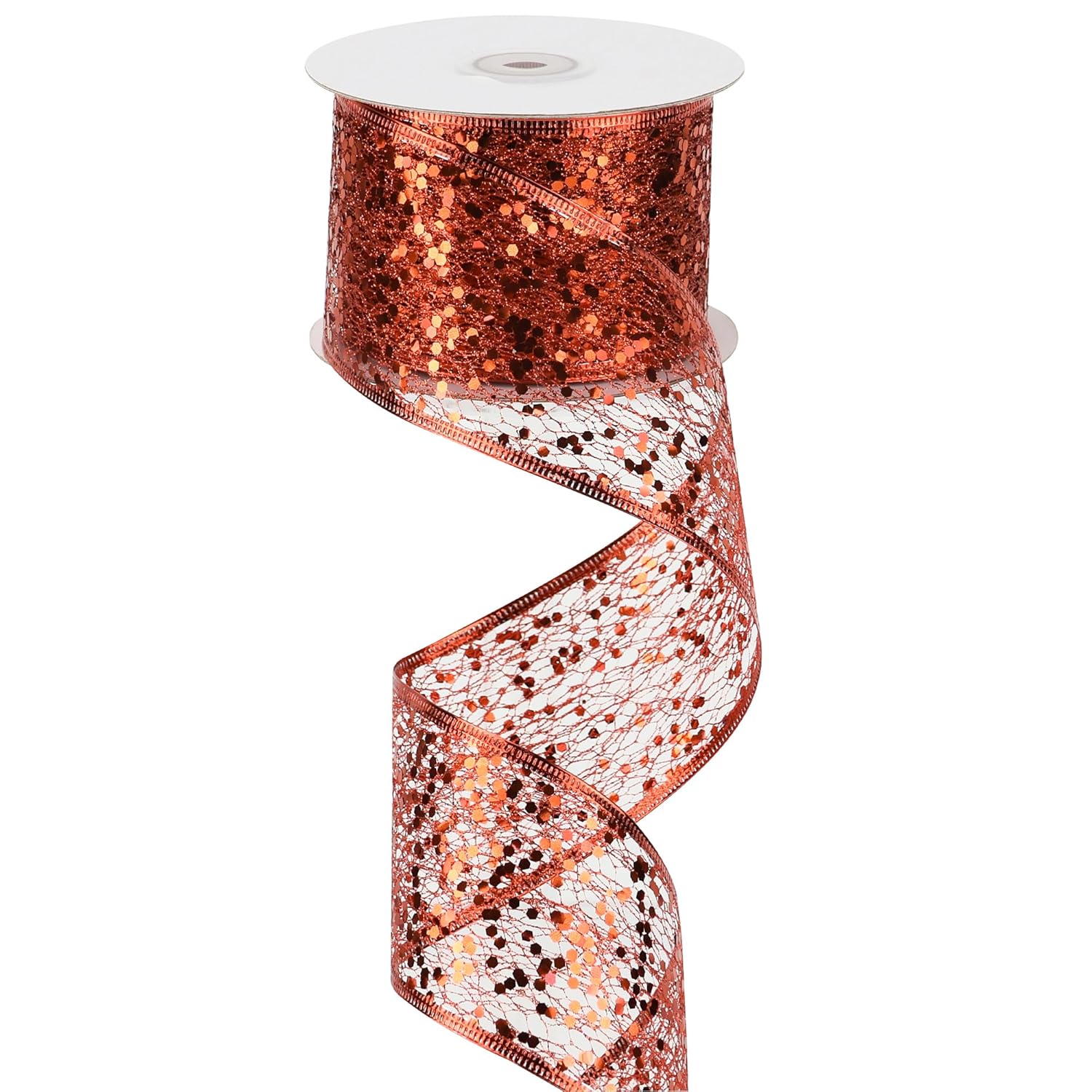 Red Glitter Ribbon Wire Mesh Ribbons With Sparkle Red Christmas Ribbons 2.5 Inch Metallic Wired Ribbon For Christmas Tree Decoration, Garland, Wreath Bow Making (25 Yards)