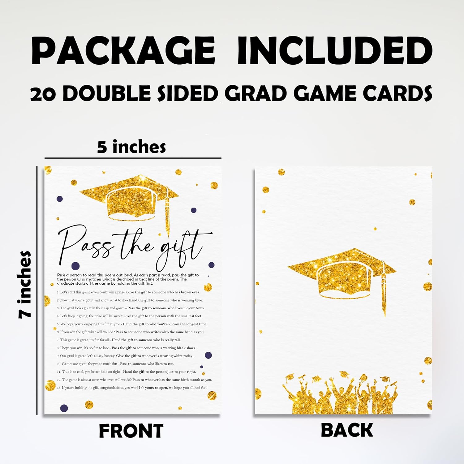 20 Pcs Graduation Game Card Class Of 2025, Golden Graduation Cap Pass The Gift Game Card, 2025 Graduation Games For Senior High School College Graduation Party Activities And Decorations - A02