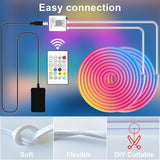 40FT RGB Neon LED Rope Light Waterproof Bluetooth App Remote Music Sync Flexible Strip