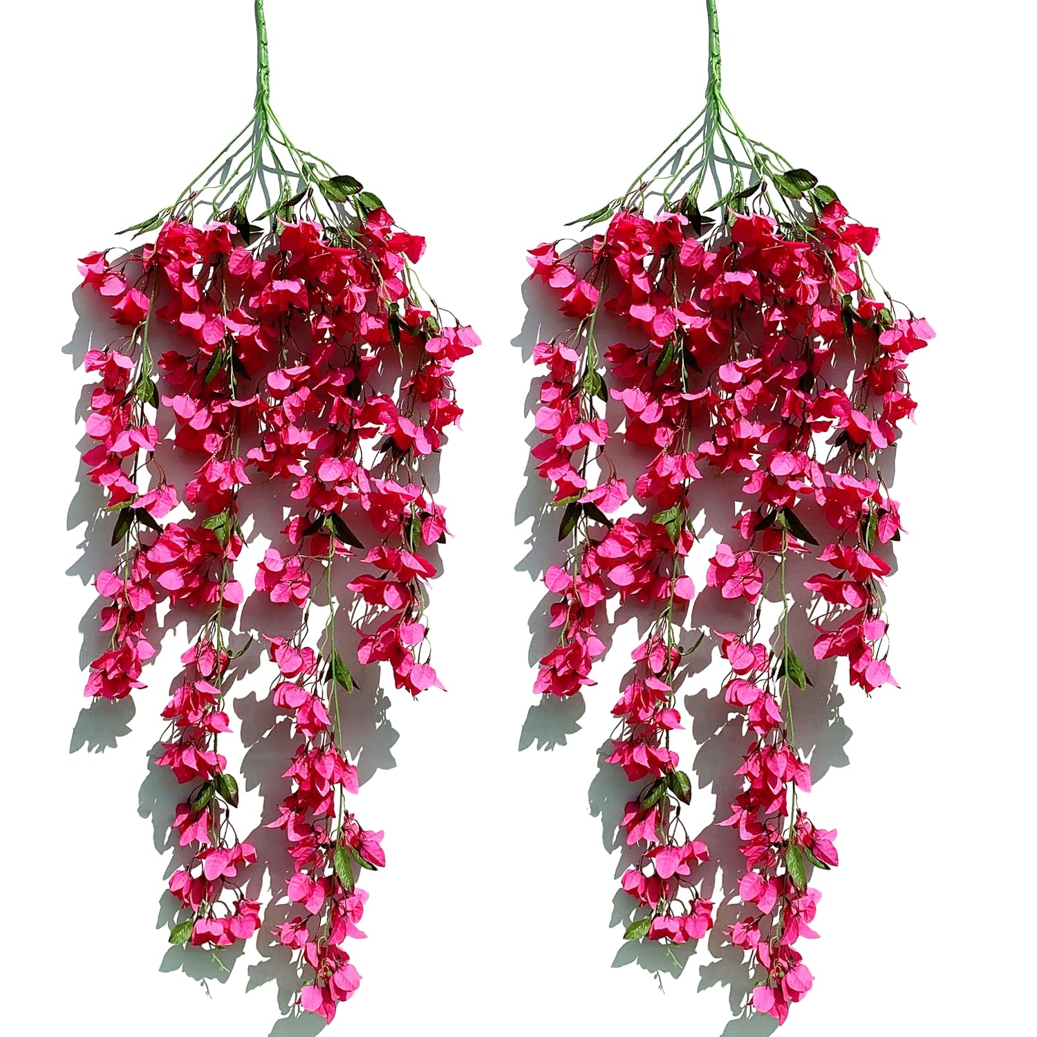 49 Inch Artificial Bougainvillea Silk Vines Faux Hanging Flowers For Home Decor Garden Display Wedding Decoration Indoor Floral Accents (Fuchsia - Pack Of 2)