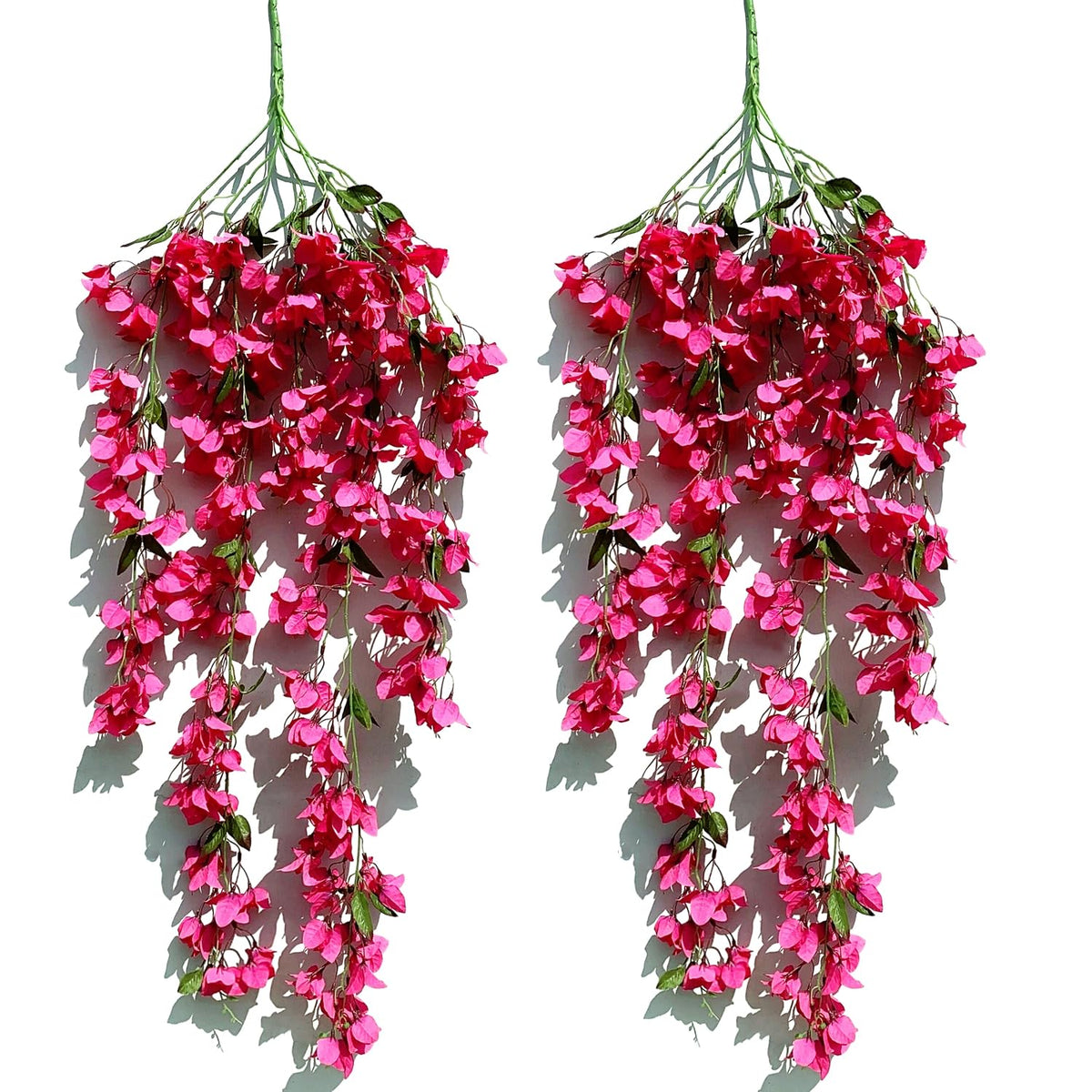 49 Inch Artificial Bougainvillea Silk Vines Faux Hanging Flowers For Home Decor Garden Display Wedding Decoration Indoor Floral Accents (Fuchsia - Pack Of 2)