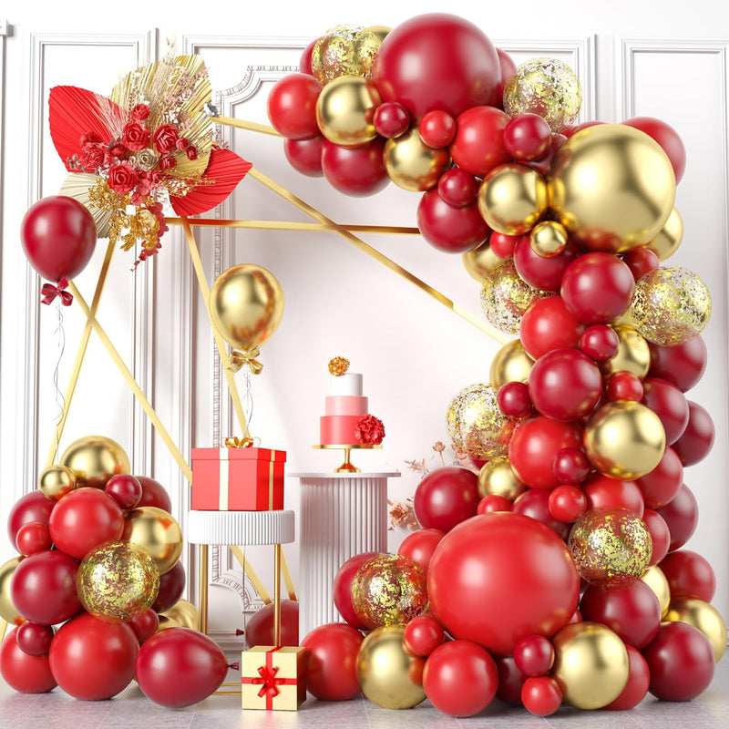 Red Gold Balloons Arch Garland Kit, 113Pcs 18/12/10/5 Inch Different S