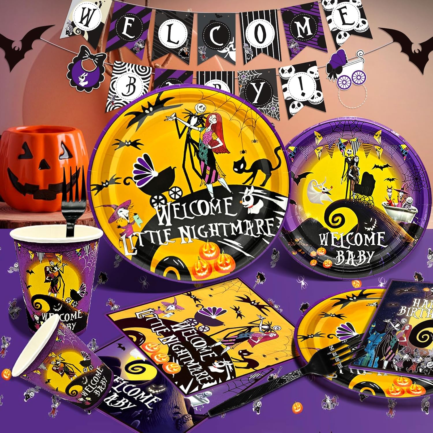 159Pcs Welcome Little Nightmare Baby Shower Decorations Nightmare Christmas Party Supplies Nightmare Christmas Baby Shower Decorations