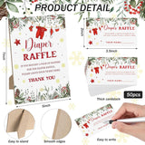 Christmas Santa Baby Shower Diaper Raffle, Pack Of 1 Wooden Tabletop Sign With Stand And 50 Diaper Raffle Tickets, Backyard Santa Baby Shower Game, Christmas Gender Reveal Party Decorations