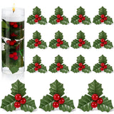 50 Pcs Christmas Holly Berries For Crafts Faux Berries Flowers And Holly Leaves Christmas Wreath Fillers For Vase Fillers Floating Candle Table Centerpiece (Red)