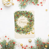 Masterpiece Traditional Wreath Christmas Cards / 15 Festive Holiday Cards Set With White Envelopes / 5 5/8" X 7 7/8" Winter Greeting Cards With Inside Verse