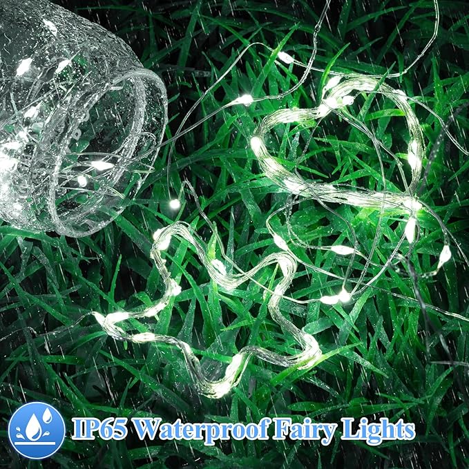 12 Pack Cool White Fairy Lights Battery Operated 7FT 20 LED Silver Wire String Lights Waterproof Firefly Lights for Mason Jars DIY Wedding Party Bedroom Centerpiece Table Decor