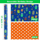 Reversible Birthday Wrapping Paper Roll - Mini Roll - 17 Inch X 10 Feet - Happy Birthday Wrapping Paper Perfect For Girls, Boys, Kids